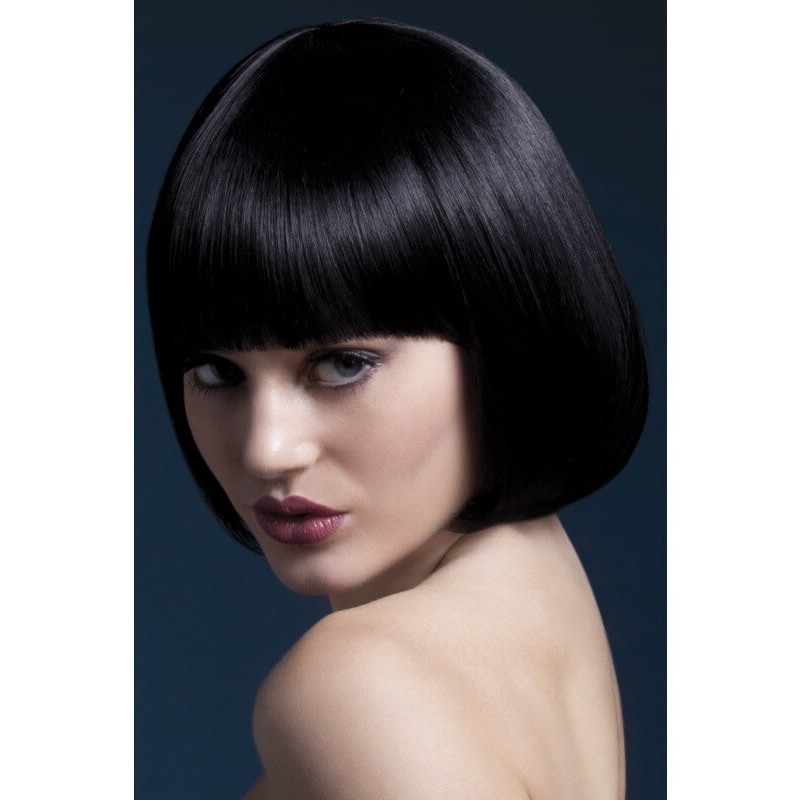 Peluca Mia 25 cm negra bob corto con flequillo