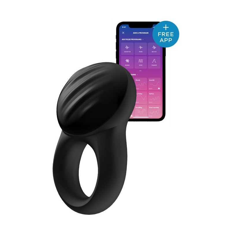 Signet Ring Negro incl. Bluetooth y App - 10 modos - Anilla Recargable