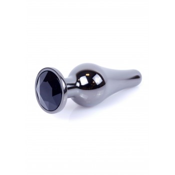 Joya Anal Alargada - Plata Oscurecida - Negro 9,50x3cm