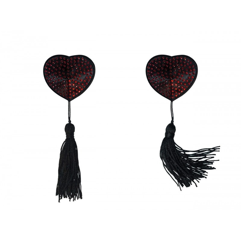 Pezoneras Burlesque EVANS - Corazón con Pompon Negras con relieve Rojo