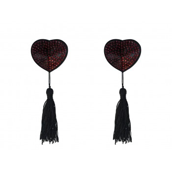 Pezoneras Burlesque EVANS - Corazón con Pompon Negras con relieve Rojo