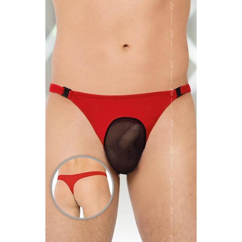 Tanga Striptease Rojo con Transparencia Negra 4502